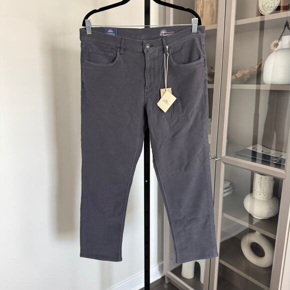 Faherty Stretch Terry 5 Pocket Navy Blue Pants 34 NEW Cotton Slim Straight Leg